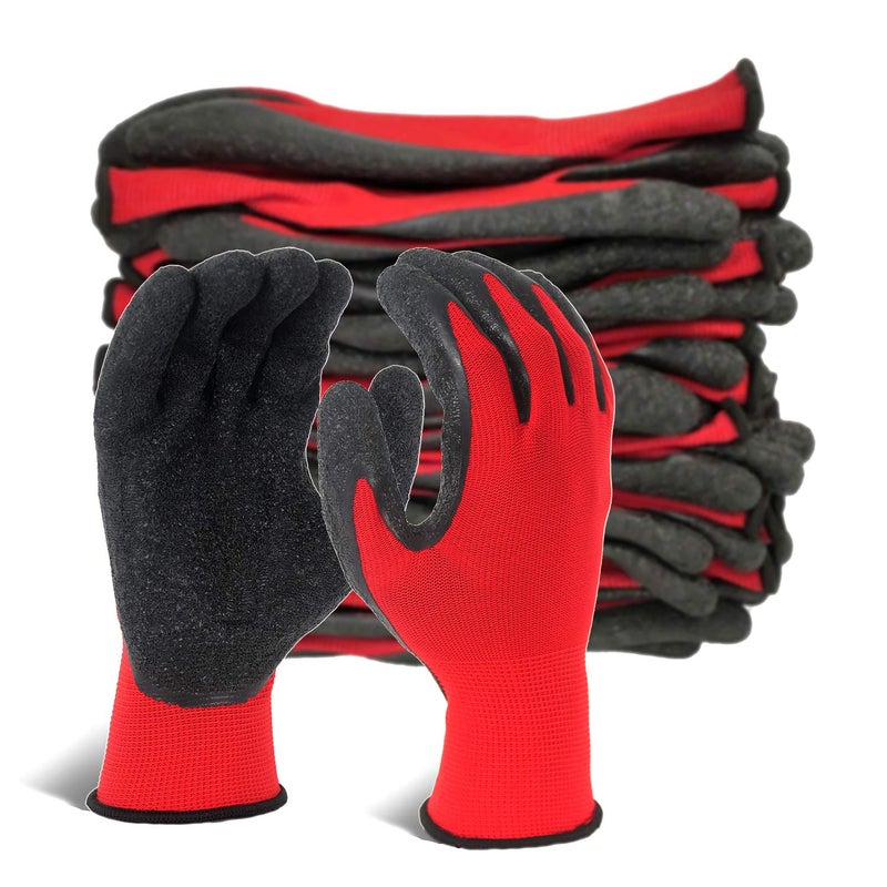 Evridwear Crinkle Latex Rubber Hand Coated Safety Work Gloves for Men Women General Multi Use Construction Warehouse Gardening Assembly Landscaping (XXL-Size) 12 Pairs Pack - Image 1
